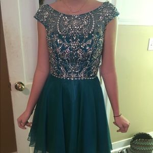 Teal sherri hill prom dress